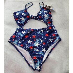 California Waves Juniors Splatter-Star Knotted-Front One-Piece Swimsuit Small